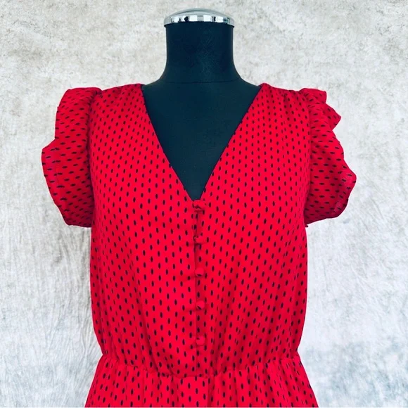 Banana Republic Red Midi Dress with Ruffle Sleeves - Picture 2 of 13